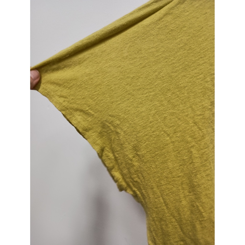 Chalet Linen Blend Lagenlook Top Womens Large Yellow Cowl Neck Short Sleeve - Picture 3 of 7